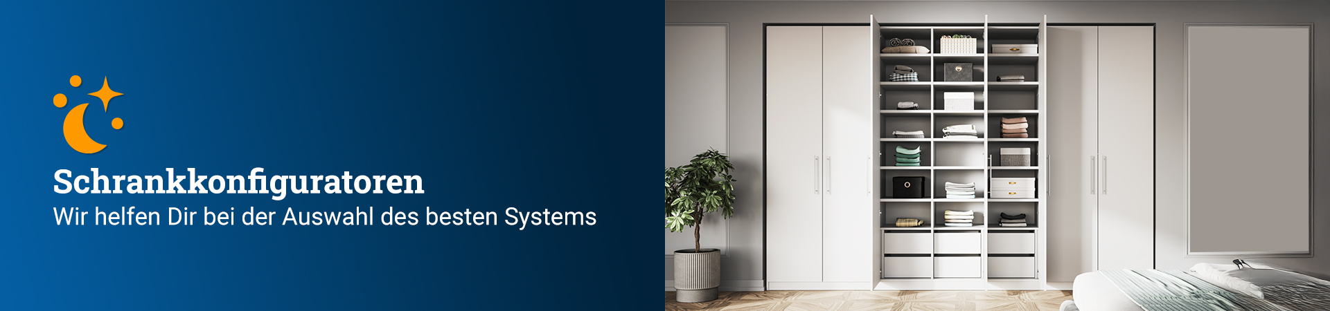 Header-Banner mit in die Wand eingebautem Kleiderschrank