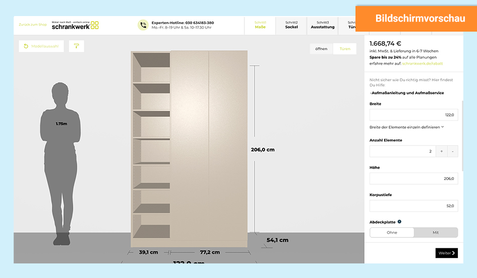 Screenshot des schrankwerk Schranksystem