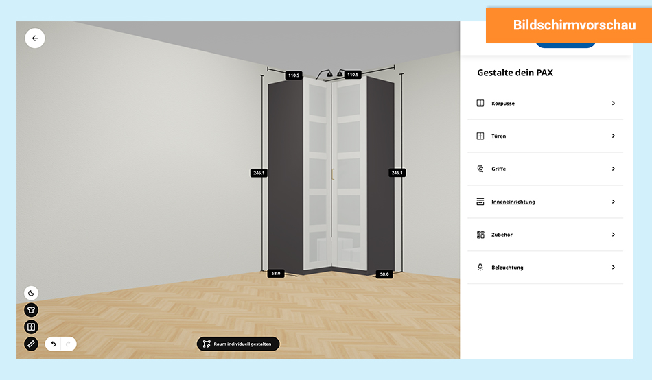 Screenshot von IKEA Schranksystem