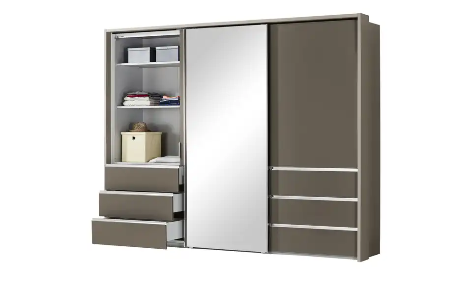 Schwebetürenschrank, 3-türig Mitta, geöffnet