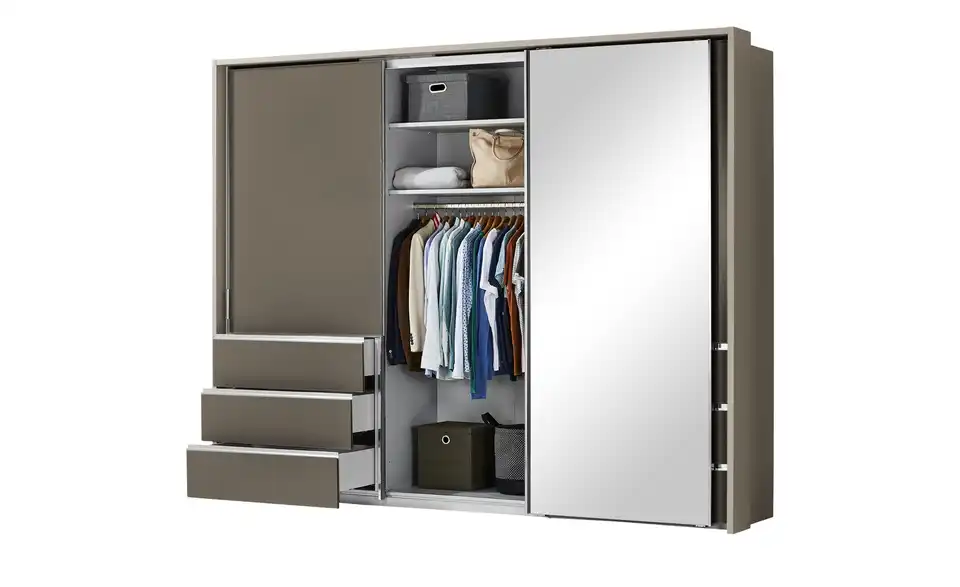 Schwebetürenschrank, 3-türig Mitta, geöffnet