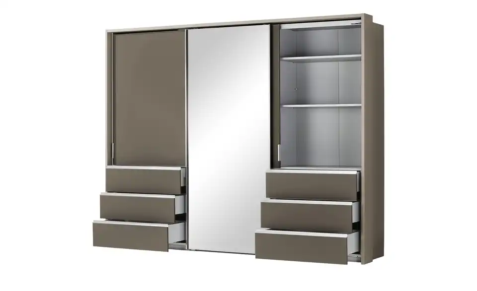 Schwebetürenschrank, 3-türig Mitta, geöffnet