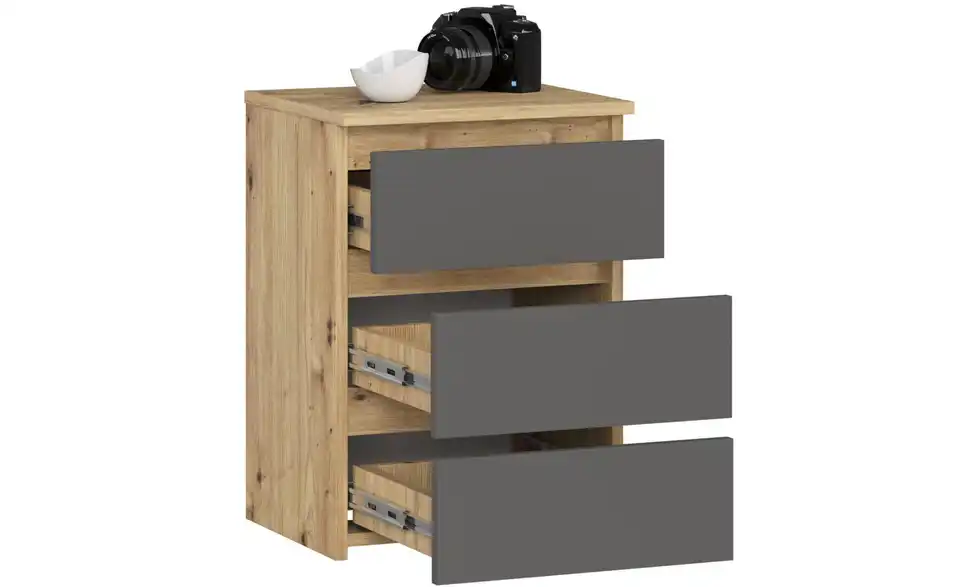 Nachttisch Carlo mit 3 Schubladen, geöffnet