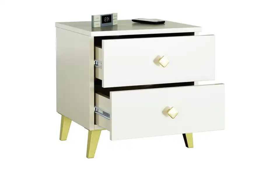 Nachttisch Luna mit 2 Schubladen, geöffnet