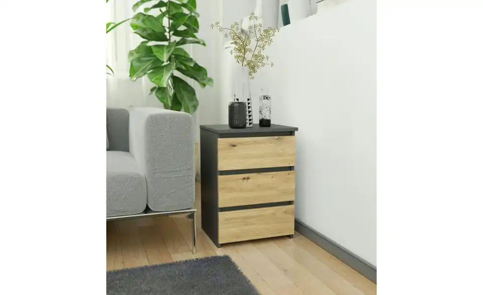 Nachttisch Carlo mit 3 Schubladen, in Wohnsituation