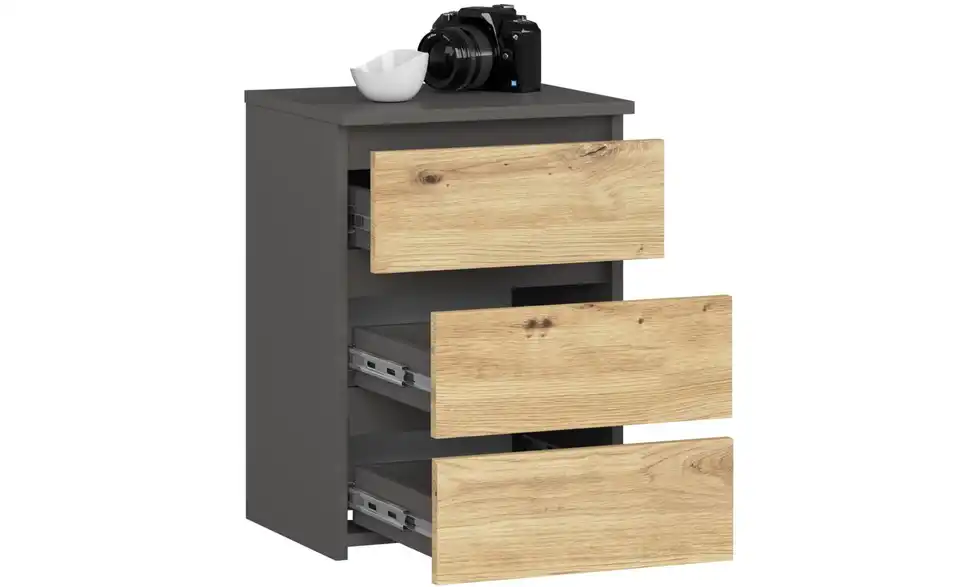 Nachttisch Carlo mit 3 Schubladen, geöffnet