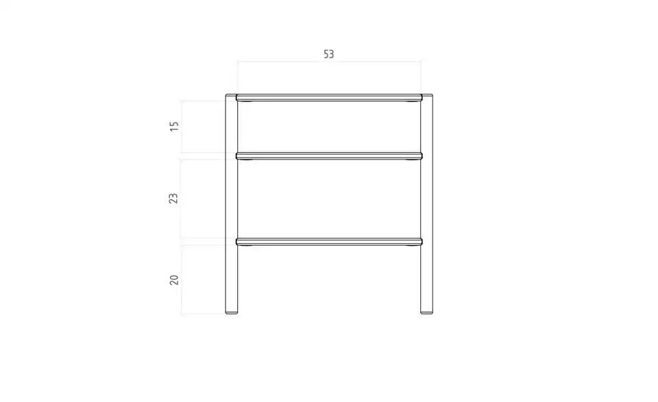 Nachttisch Regaloptik, Bemaßung