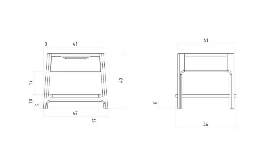 Nachttisch mit 1 Fach, 1 Schub, Bemaßung
