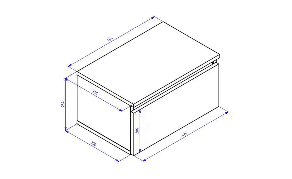 Selsey Nachtkommode Bemmi hängend, Bemaßung