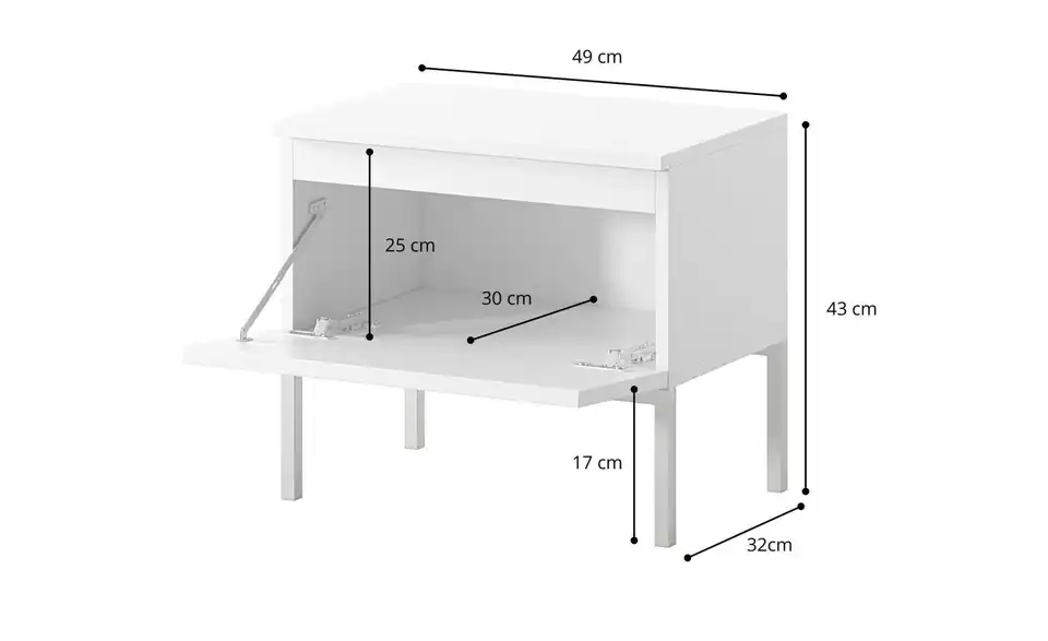 Selsey Nachtkommode Bemmi mit Kufengestell, Bemaßung