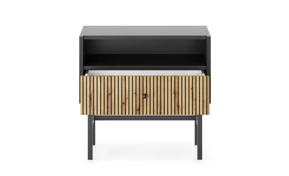 Selsey Nachtkommode Divenos mit schwarzem Kufengestell, geöffnet