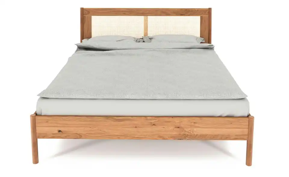 Massivholzbett Greta mit gepolstertem Kopfteil, Frontansicht