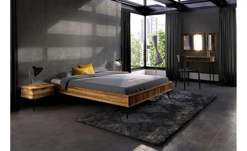 Massivholzbett Nico ohne Kopfteil, in Wohnsituation