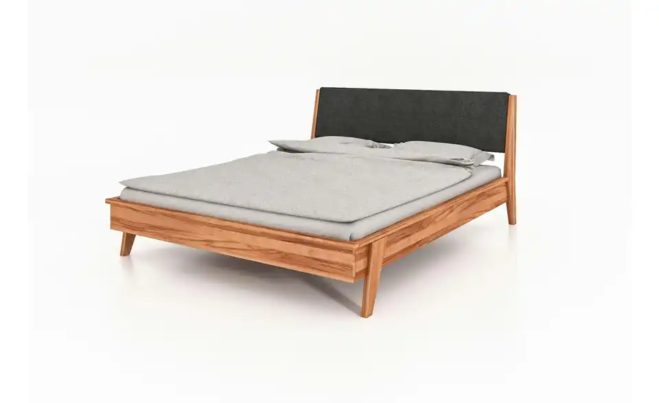 Massivholzbett Hugo mit gepolstertem Kopfteil, Perspektive