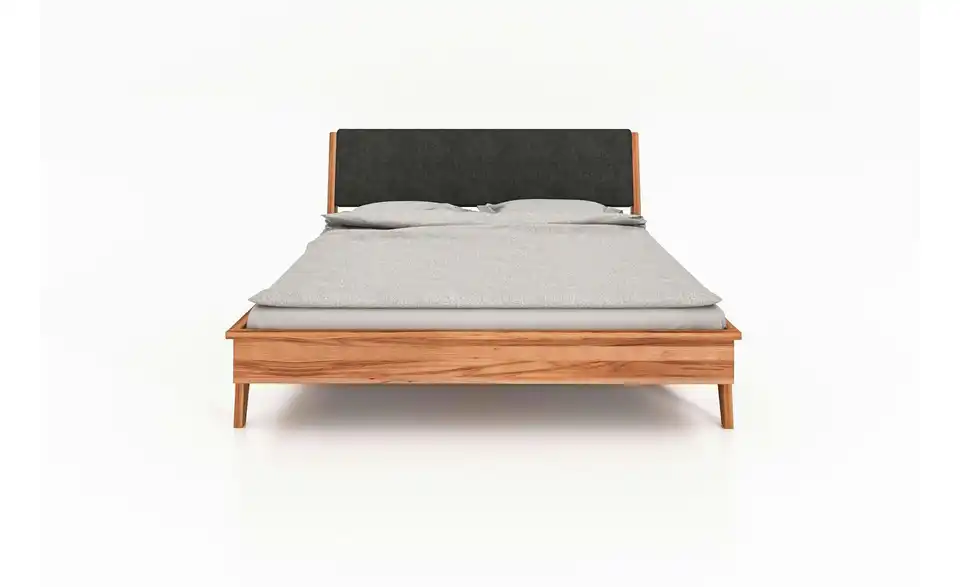 Massivholzbett Hugo mit gepolstertem Kopfteil, Frontansicht