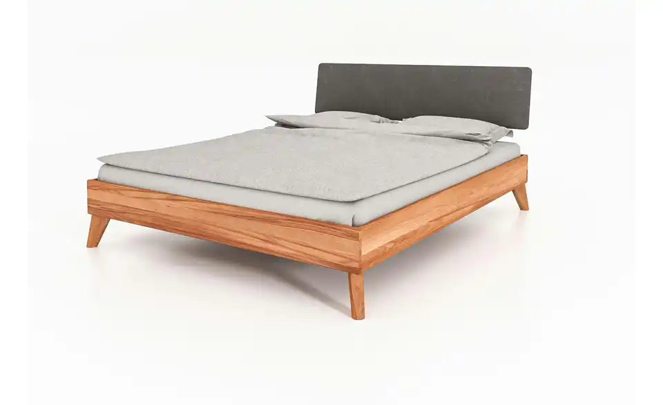 Massivholzbett mit gepolstertem Kopfteil, Perspektive