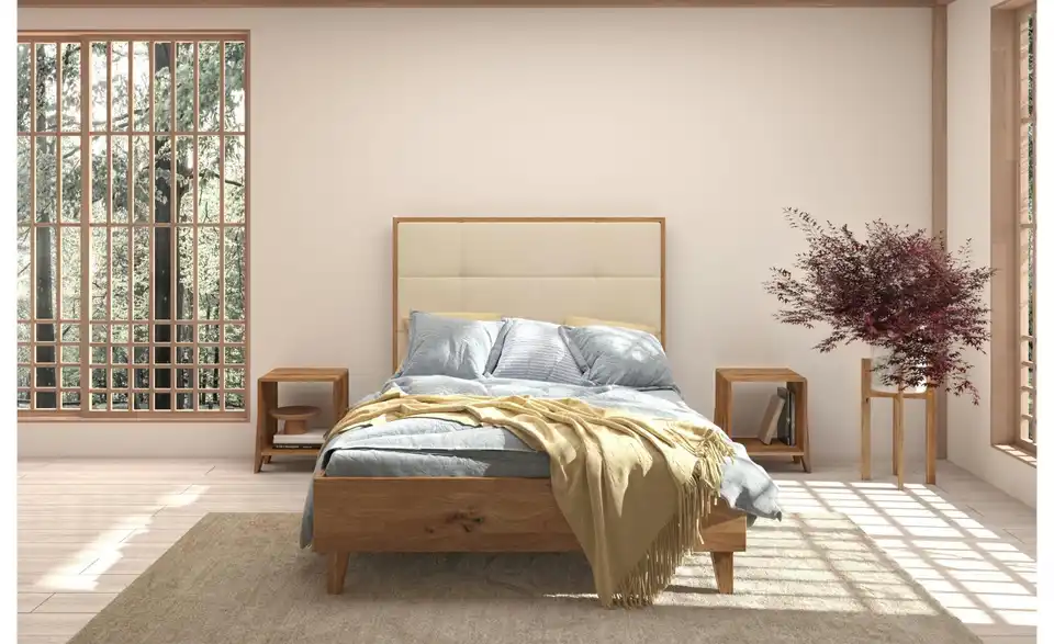 Massivholzbett Frida Eiche, in Wohnsituation