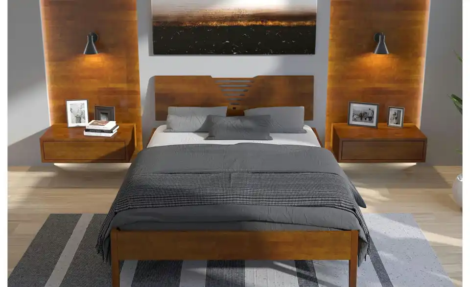 Massivholzbett Wolomin nussbaumfarben, in Wohnsituation