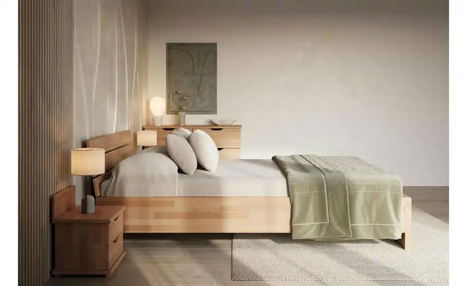 Massivholzbett Arhus Buche, in Wohnsituation