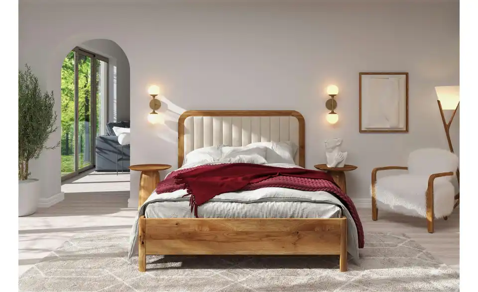 Massivholzbett Eiche 140x200, in Wohnsituation