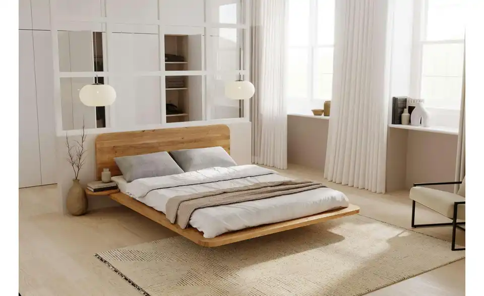 Massivholzbett Japandic Eiche, in Wohnsituation