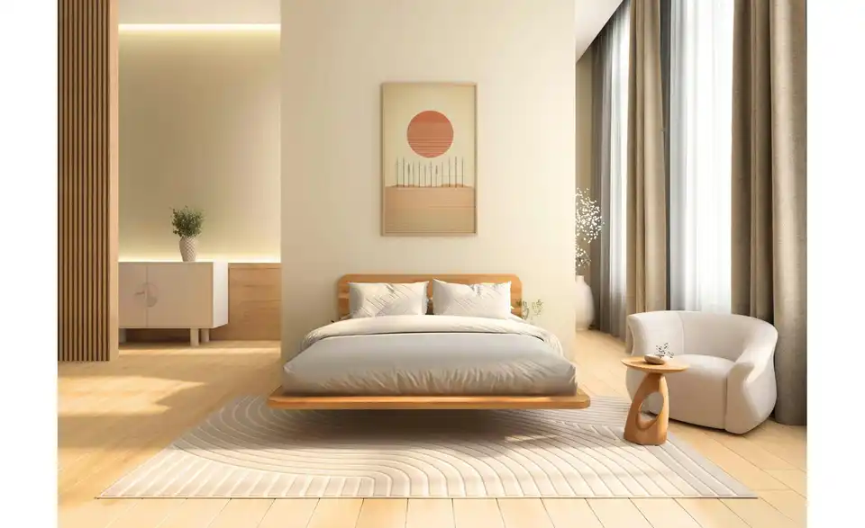 Massivholzbett Japandic Buche, in Wohnsituation