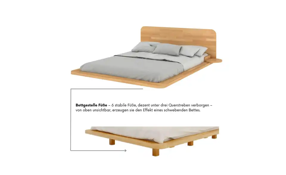 Massivholzbett Japandic Buche, Detailansicht