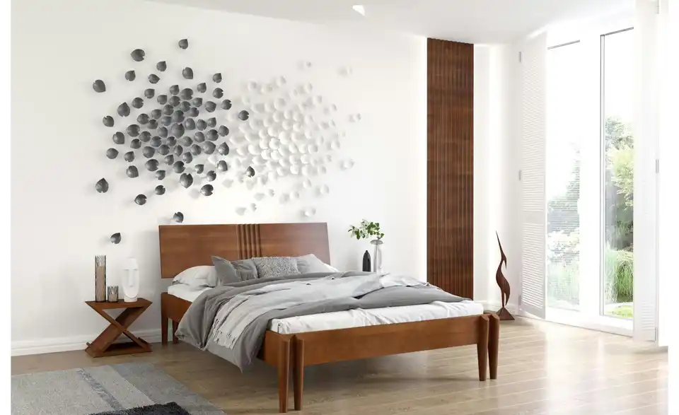 Massivholzbett Poznan nussbaumfarben, in Wohnsituation