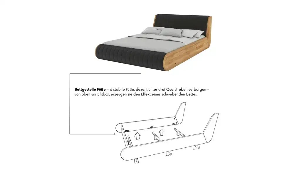 Massivholzbett Harald Eiche, Bild mit Text