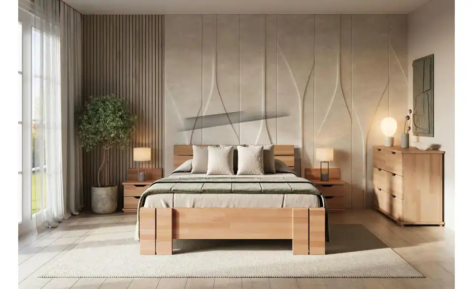 Massivholzbett Arhus Buche, in Wohnsituation