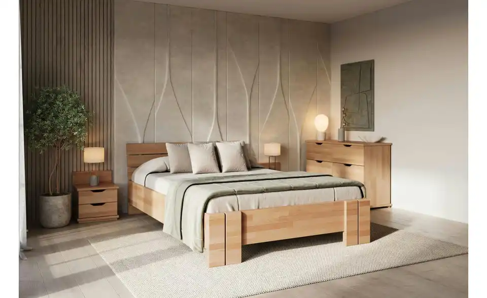 Massivholzbett Arhus Buche, in Wohnsituation