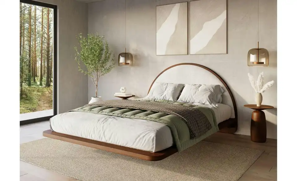 Massivholzbett Nussbaum120x200, in Wohnsituation