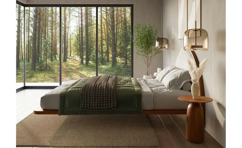 Massivholzbett Nussbaum120x200, in Wohnsituation