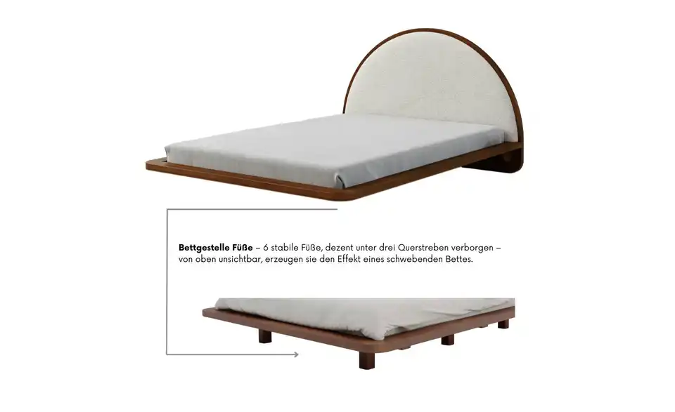 Massivholzbett Nussbaum160x200, Detailansicht