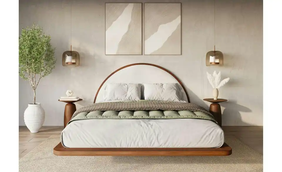 Massivholzbett Nussbaum160x200, in Wohnsituation