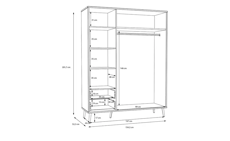 Kleiderschrank Hemsby, Bemaßung