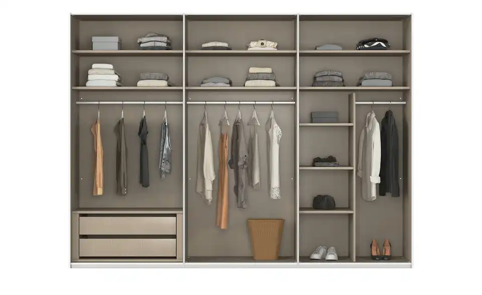 Schwebetürenschrank Regina inklusive Zubehör, geöffnet