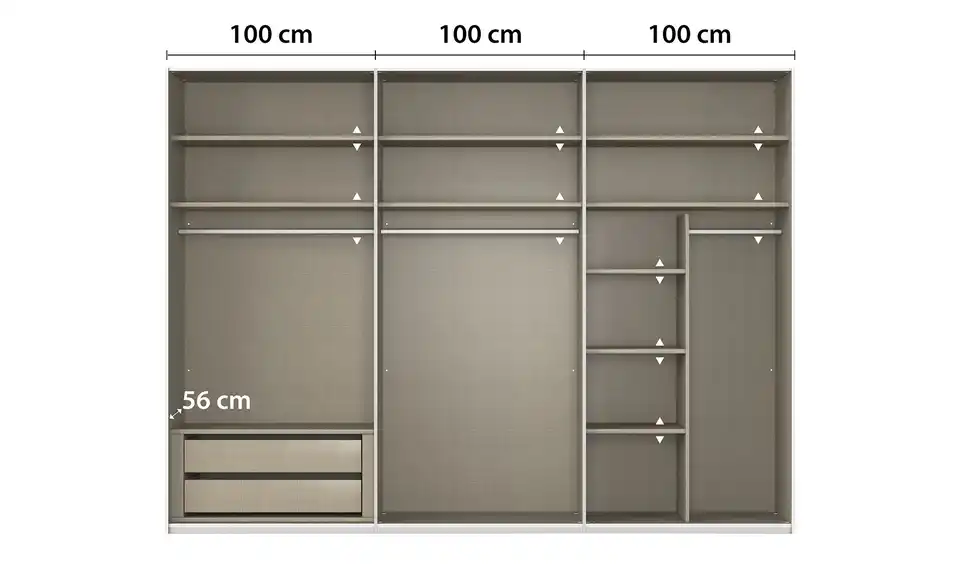 Schwebetürenschrank Regina inklusive Zubehör, Bemaßung