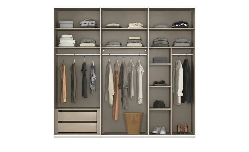 Schwebetürenschrank Regina inklusive Zubehör, geöffnet