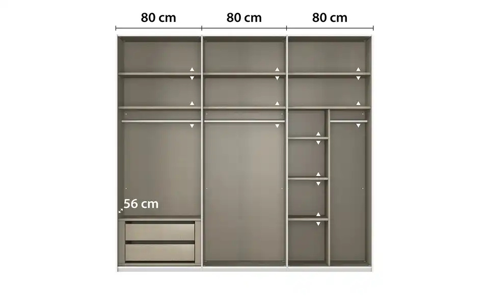 Schwebetürenschrank Regina inklusive Zubehör, Bemaßung