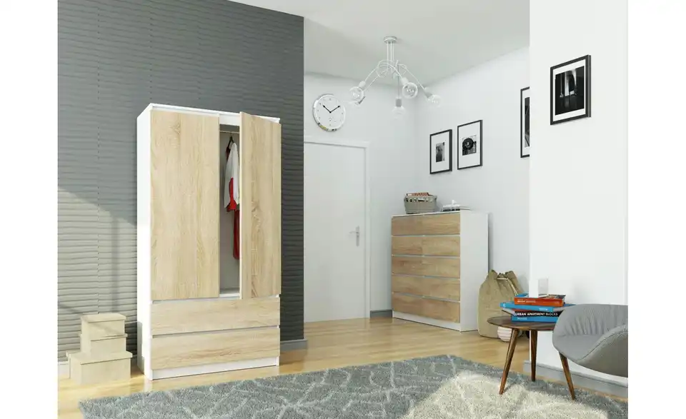 Drehtürenschrank Oda mit 2 Schubladen, in Wohnsituation