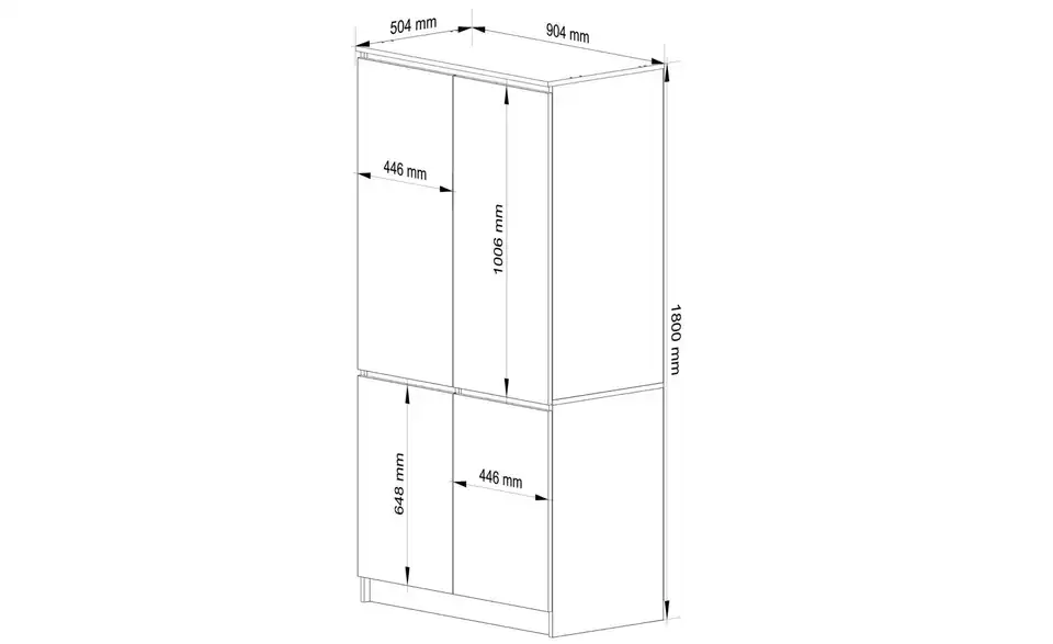 Drehtürenschrank Valentina 90 cm breit, Bemaßung