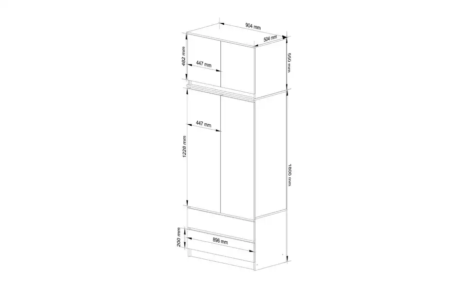 Drehtürenschrank Oda 234 cm hoch, Bemaßung