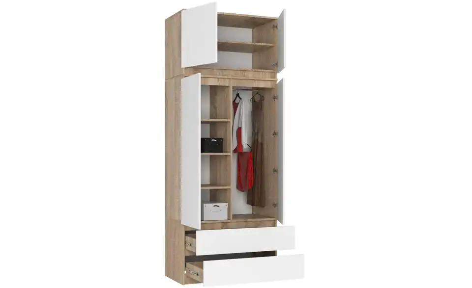 Drehtürenschrank Oda 234 cm hoch, geöffnet