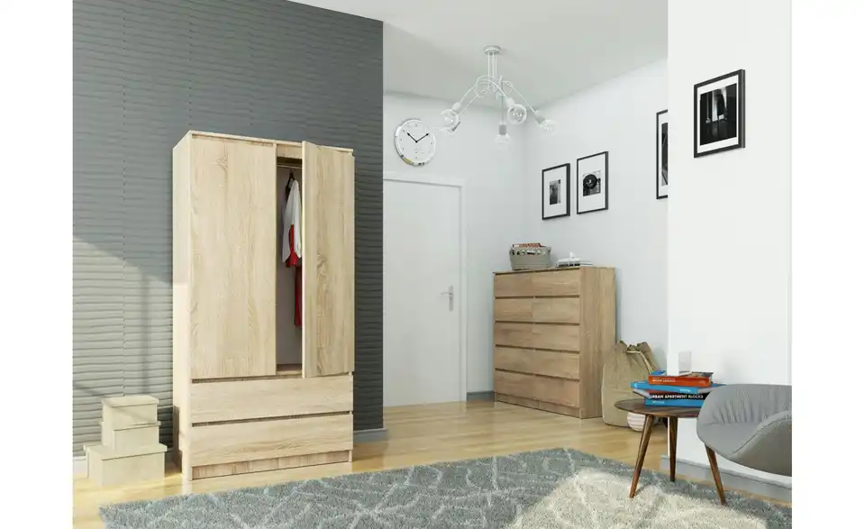 Drehtürenschrank Oda mit 2 Schubladen, in Wohnsituation