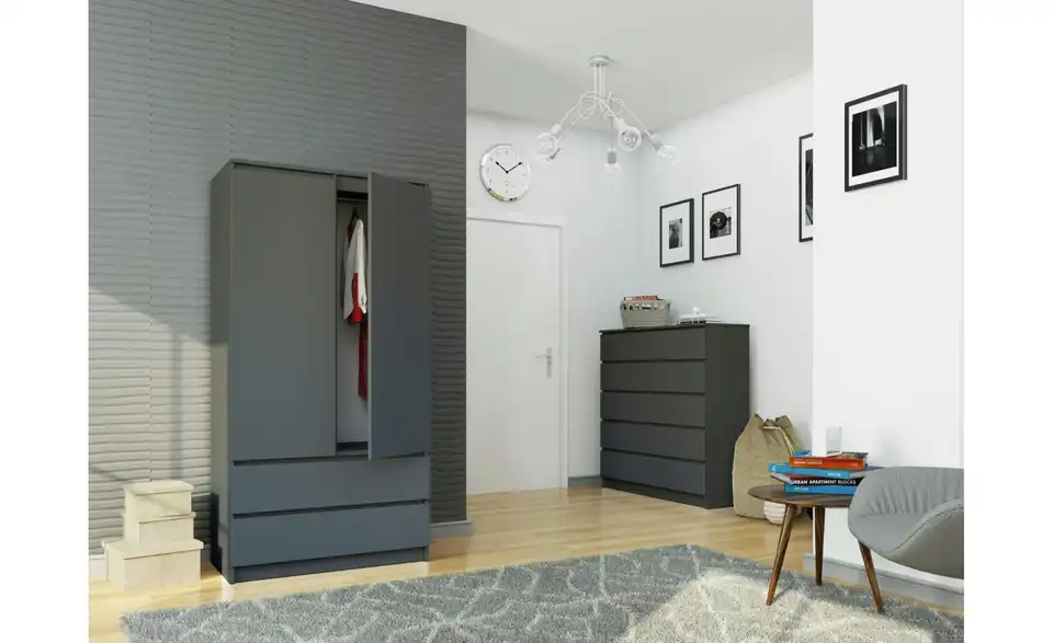 Drehtürenschrank Oda mit 2 Schubladen, in Wohnsituation