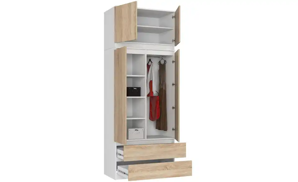 Drehtürenschrank Oda 234 cm hoch, geöffnet