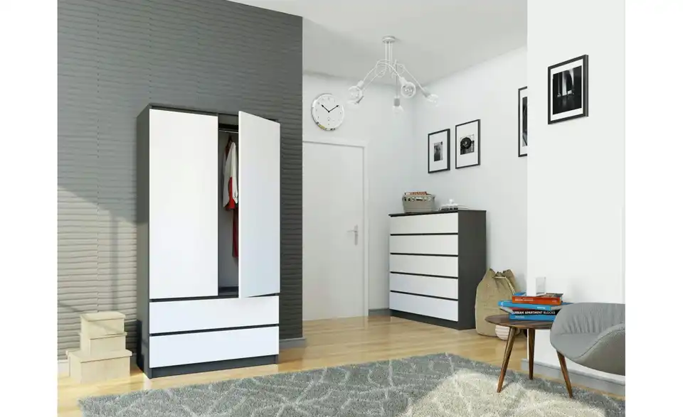 Drehtürenschrank Oda mit 2 Schubladen, in Wohnsituation