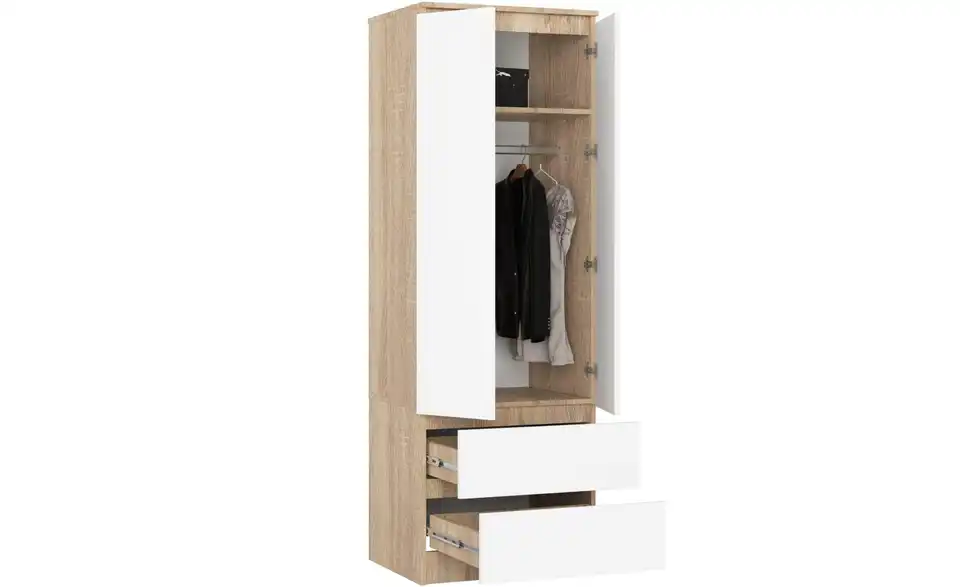 Drehtürenschrank Sina mit 2 Schubladen, geöffnet