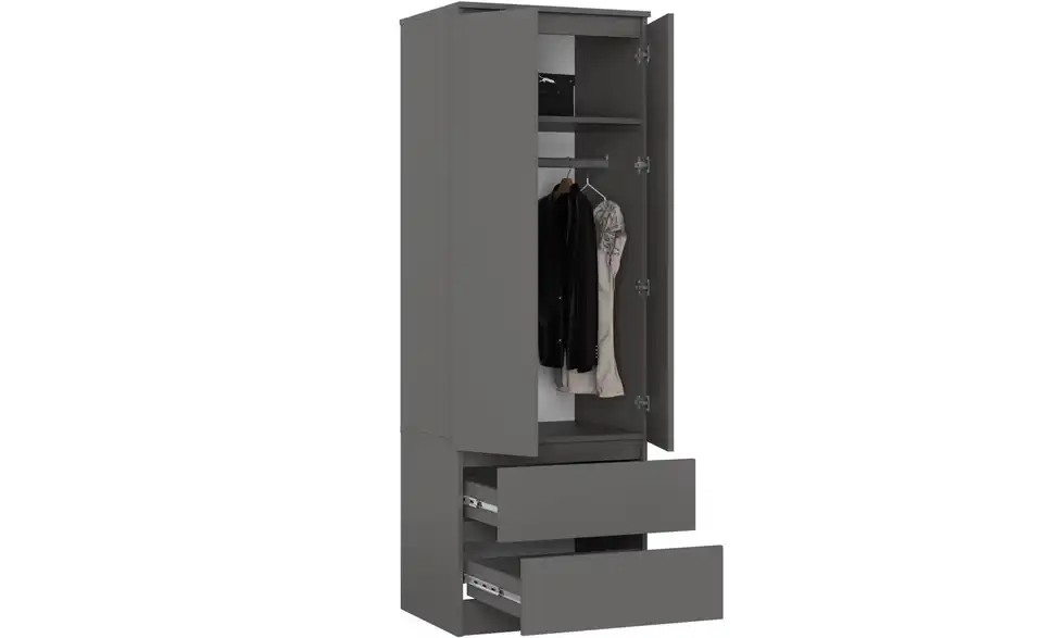 Drehtürenschrank Sina mit 2 Schubladen, geöffnet